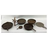 Assorted Cast Iron Cookware Lot - Pans, Skillets, Griddle and Trap