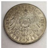 1914 German Empire 5 Mark Silver Coin