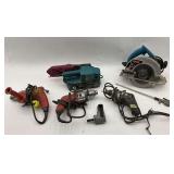Assorted Power Tool Lot: Ryobi Circular Saw, Makita Belt Sander, and More