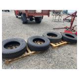 Pallet of (4) Semi Truck Tires - Americus, Dunlop, Bridgestone
