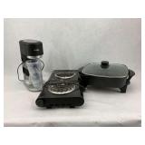 Mr. Coffee Maker, Black and Decker Hot Plate, and Copper Chef Electric Skillet