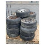 Pallet of Used Tires with Steel Rims - Assorted Sizes