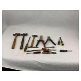 Mixed Lot of Assorted Hand Tools: Hammers, Pliers, Screwdrivers, and Chisels