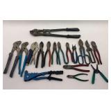 Lot of 17 Assorted Pliers and Hand Tools including Kobalt