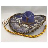 Embroidered Blue Mariachi Sombrero Hat with Chin Strap
