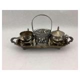 Silverplated Art Deco Style Jelly Holder, Creamer, Sugar and Tray Set