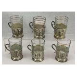 Set of 6 Silver Plated Glass Holders with Marked Glasses