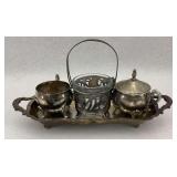 Silverplated Art Deco Style Jelly Holder, Creamer, Sugar and Tray Set