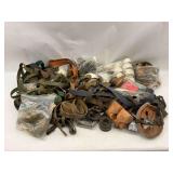 Assorted Military Straps, Belts, and Helmet Liner
