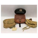 Military Surplus Lot: Soviet Navy Hat, Leather Bag, and Two Gas Mask Bags