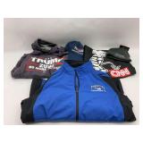 Lot of Political Apparel, CNN Sweatshirt, and Tamietti Construction Co Jacket