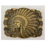 Solid Brass Belt Buckle Featuring Native American Chief