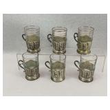 Set of 6 Silver Plated Glass Holders with Marked Glasses