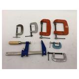 Lot of 7 Assorted Clamps Including Irwin and Stanley