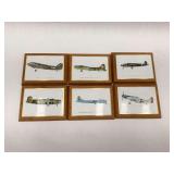 Set of 6 Wooden Framed WWII Aircraft Plaques - B-29, B-17, B-24, P-51, B-25 & C-47