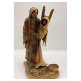 CM Russell Signed Carved Wooden Statue - Woman and Child