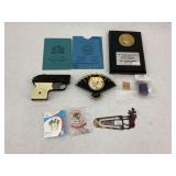 Assorted Collection: Mondial Pistol, Chokin Plate, Bank Passbooks & More