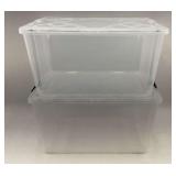 Two Clear Plastic Storage Totes