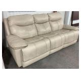 Contemporary Beige Leather Power Reclining Sofa