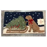 Hand Hooked Accent Rug - Dog and Christmas Tree