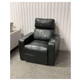 Black Leather Power Recliner with Cup Holders and Storage Compartments