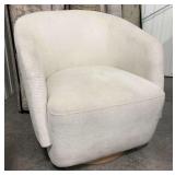 Henredon Boucle Swivel Chair with Wooden Pedestal