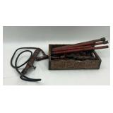 Vintage Grease Gun & Wood Crate of Fittings