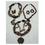 Stone Chip Bead Necklace & Earring Set Lot