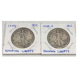 Two Walking Liberty Silver Half Dollars 1943 1944