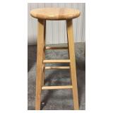 Wooden Bar Stool with Round Seat and Rungs
