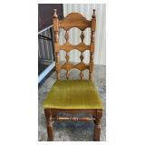 Spindle Back Wood Dining Chair With Green Cushion