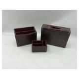 Faux Leather Storage Case and Desk Organizers Set