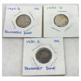 US Roosevelt Dimes 1964-D 1950-D 1950-S