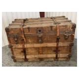 Wood and Metal Slatted Storage Trunk