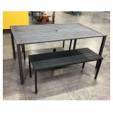 Metal Outdoor Slat Dining Table Set With Two Benches