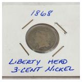 1868 Liberty Head Three Cent Nickel Coin