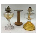 Glass Oil Lamps And Wooden Textile Spool