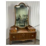 Walnut Veneer Vanity Dresser w/ Mirror c. 1930s