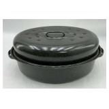 Black Enamelware Roasting Pan with Lid