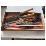 Assorted Hand Tools and Garden Implements in Box