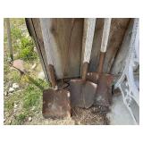 Assorted Long-Handled Shovels and Gardening Tools