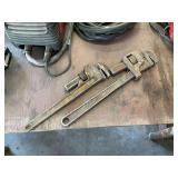 Set of Two Heavy Duty Pipe Wrenches Including Ridgid and Dunlap 18-Inch Models