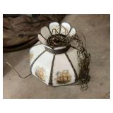 Hanging Glass Panel Chandelier with Sailboat Maritime Motifs and Brass-Tone Chain