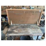 Rolling Wooden Workbench with Pegboard Backsplash and Metal Stool