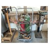 Oxygen and Acetylene Gas Cylinders on Rolling Cart with Torches and Hoses
