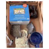 Mixed Box Lot with Garmin GPS, Glassware, and Decorative Items