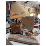 Fishing Theme Table Lamp and Decorative Wire Baskets