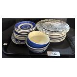 Blue Willow Glassware, 3 Myott Royal Mail Glass
