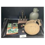 Vintage Canteen, Ammo Art, Foreign Currency Tray.