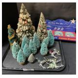 Bottle Brush Trees, Vintage Plastic Ornaments.